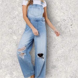 Utility Vintage Wash Wide Leg Overalls Size Medium Vibrant MIU NWT